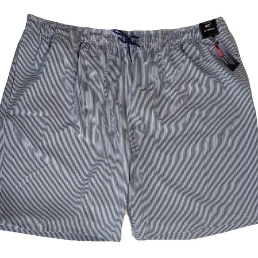 Clearance- 4XT Tall Roundtree & Yorke Swim Trunks Quick Dry 10"I Blue Striped